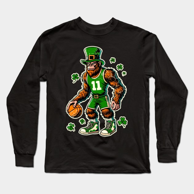 St Patrick's Day Retro Big Foot Irish Leprechaun Sasquatch Squatch Long Sleeve T-Shirt by E